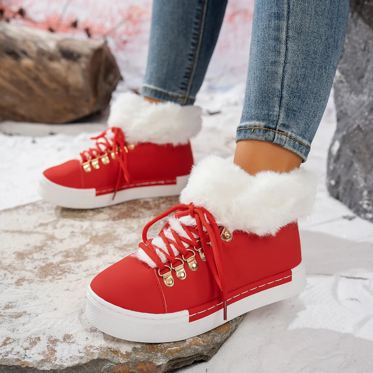 Bequeme Woll-Schnürstiefel für Frauen für den Winter