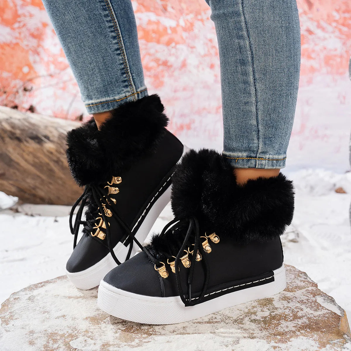 Bequeme Woll-Schnürstiefel für Frauen für den Winter