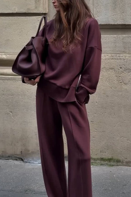 Bequemes Rollkragen - Sweatshirt und entspannte Hosen mit elastischem Bund Set - Livezo