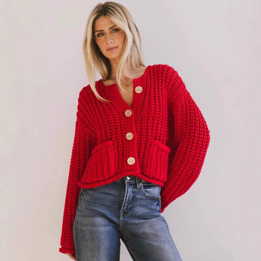 Cozy Chic Damen Strickjacke mit Knöpfen und Taschen - Livezo