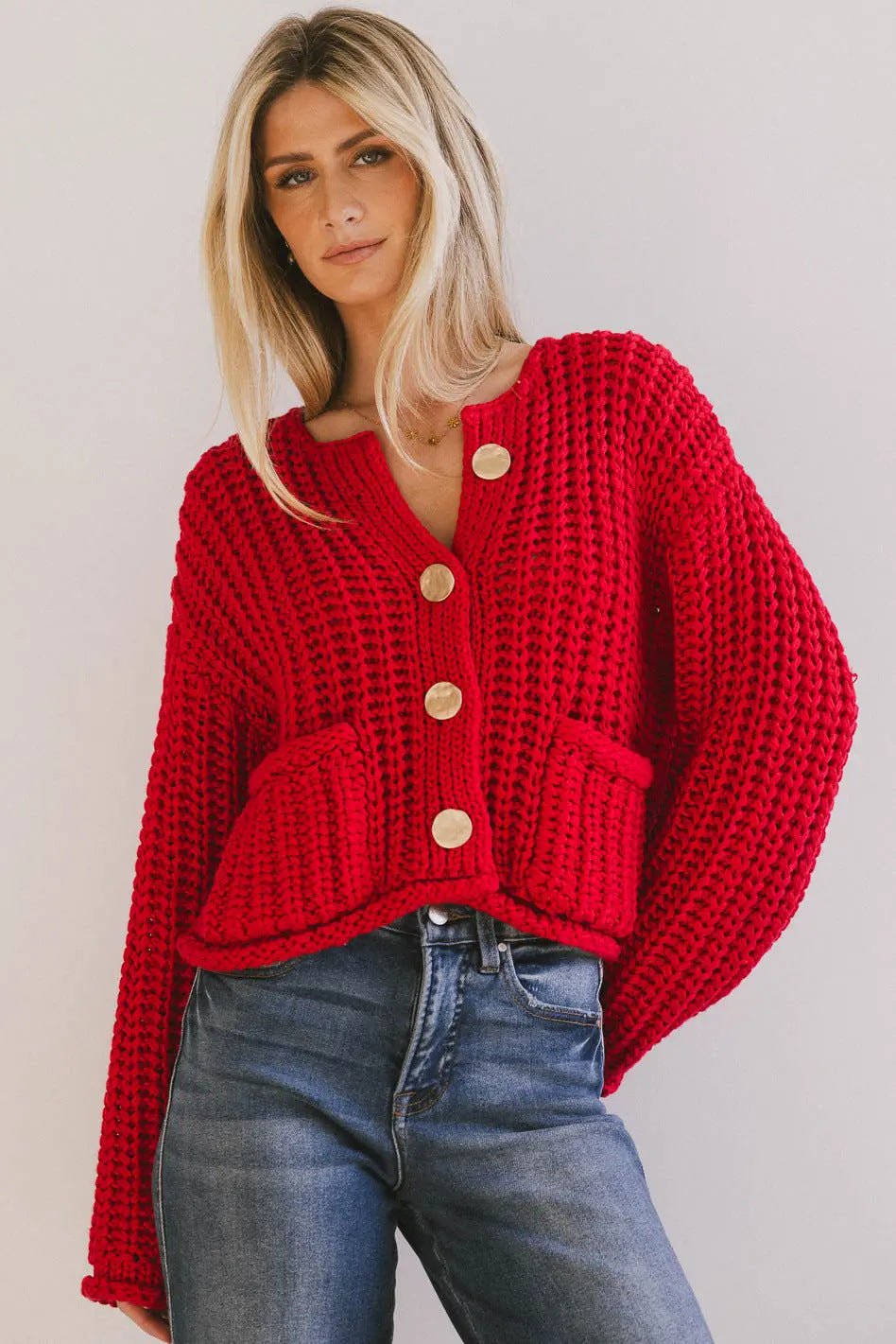 Cozy Chic Damen Strickjacke mit Knöpfen und Taschen - Livezo