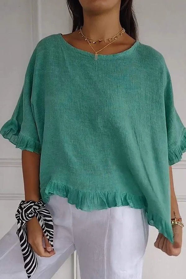 Damen Lässiges Oberteil mit Rüschen und Rundhalsausschnitt - Livezo