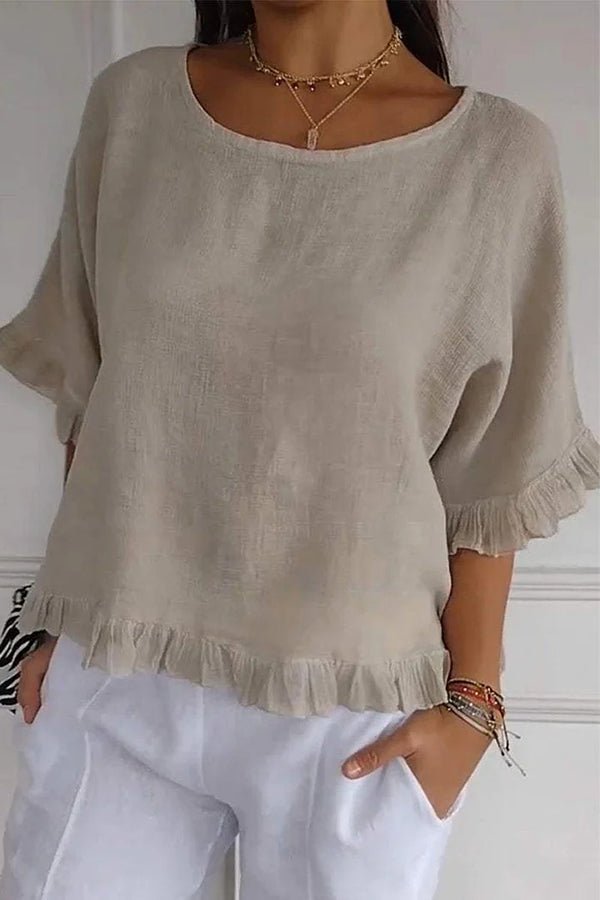 Damen Lässiges Oberteil mit Rüschen und Rundhalsausschnitt - Livezo