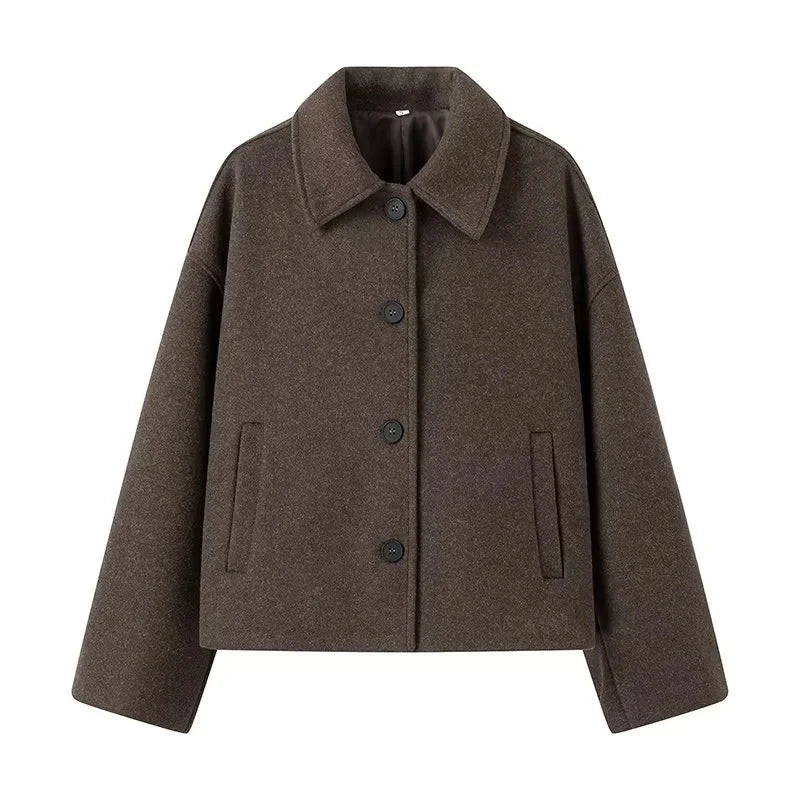 Elegante braune oversized Jacke mit Reverskragen und Knöpfen - Livezo