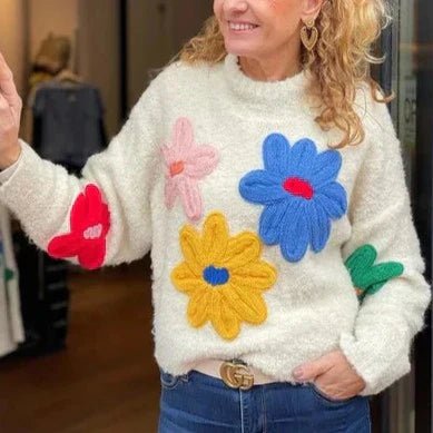 Eleganter floraler Strickpullover, gemütlich für stilvolle saisonale Lagenlooks - Livezo