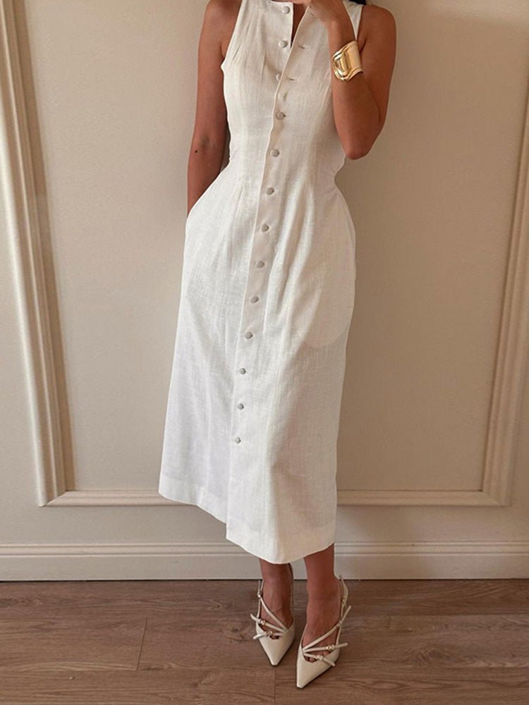 Elegantes Weißes Hemdkleid in Midilänge - Livezo