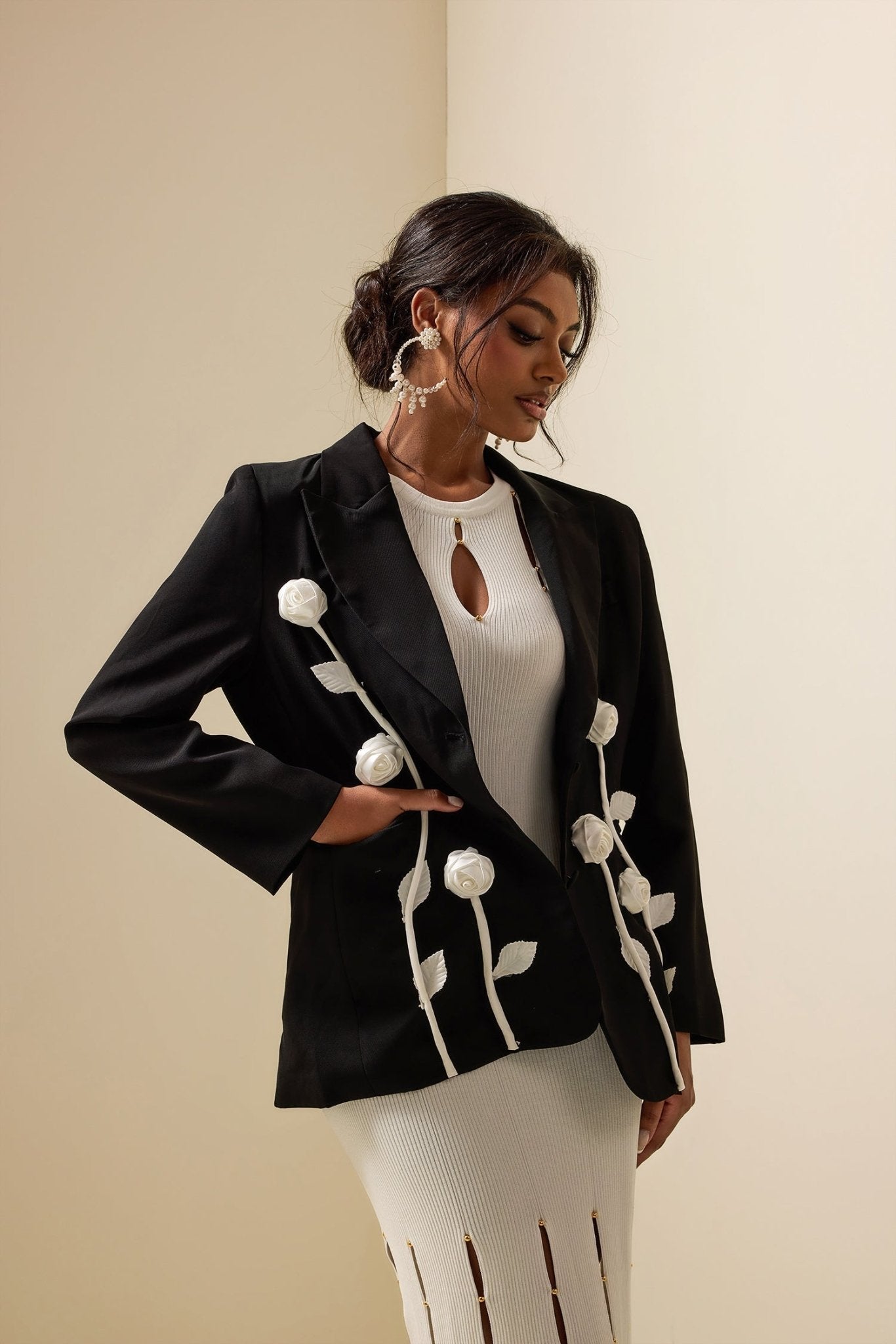 Floral Kontrast Langarm Blazer Jacke - Livezo