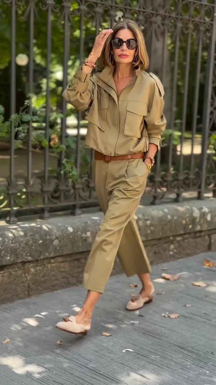 Freizeit - Utility - Cargojacke mit Riemen - und Taschenakzenten - Livezo