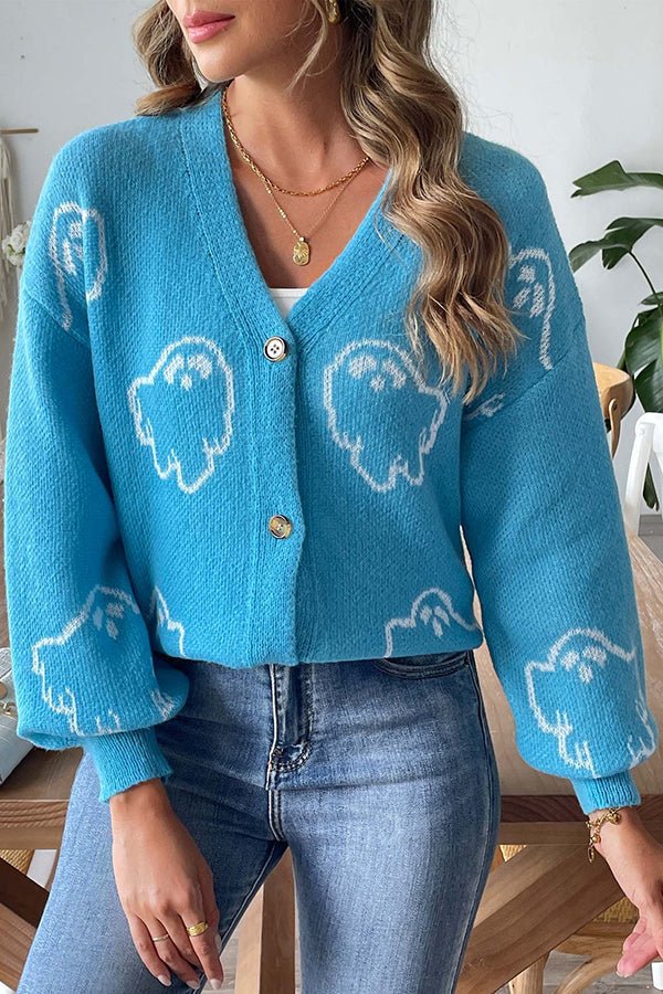 Gemütlicher Halloween - Geister - Strickpullover mit Knöpfen - Livezo