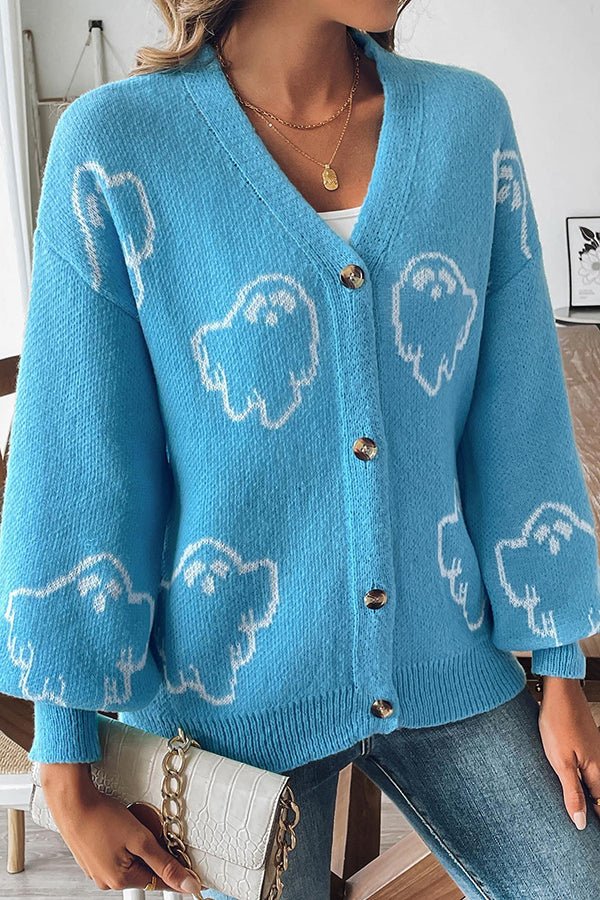 Gemütlicher Halloween - Geister - Strickpullover mit Knöpfen - Livezo