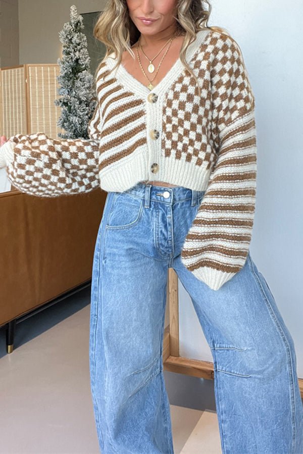 Gemütlicher leichter karierter Strickcardigan - Livezo