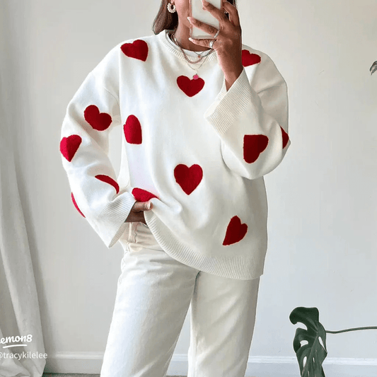 Gemütlicher Pullover mit Herzmotiv und Rundhalsausschnitt für Damen - Livezo