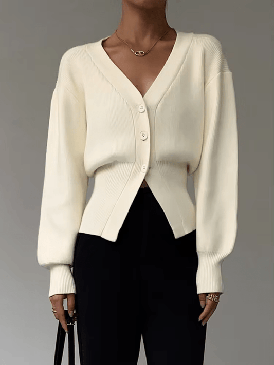 Gemütlicher Strickcardigan mit V - Ausschnitt und Knöpfen - Livezo