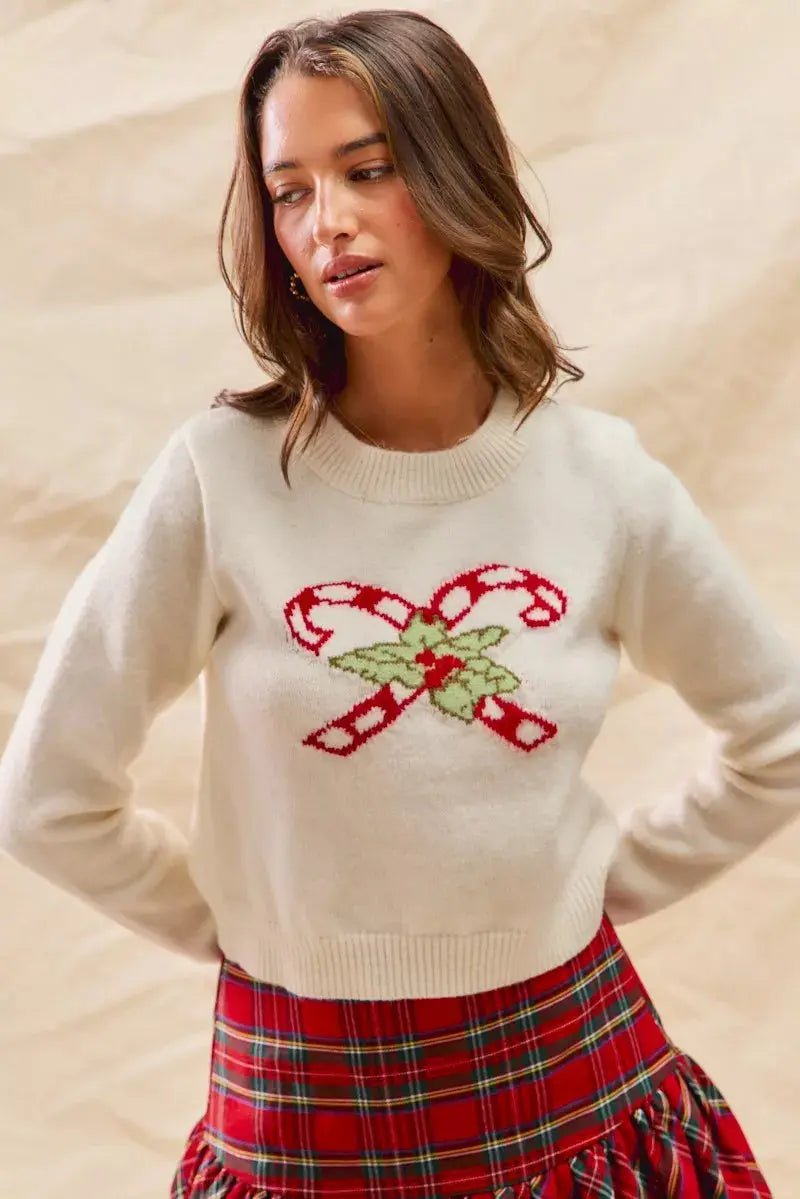 Gemütlicher Weihnachten Candy Cone Kurzpullover - Livezo