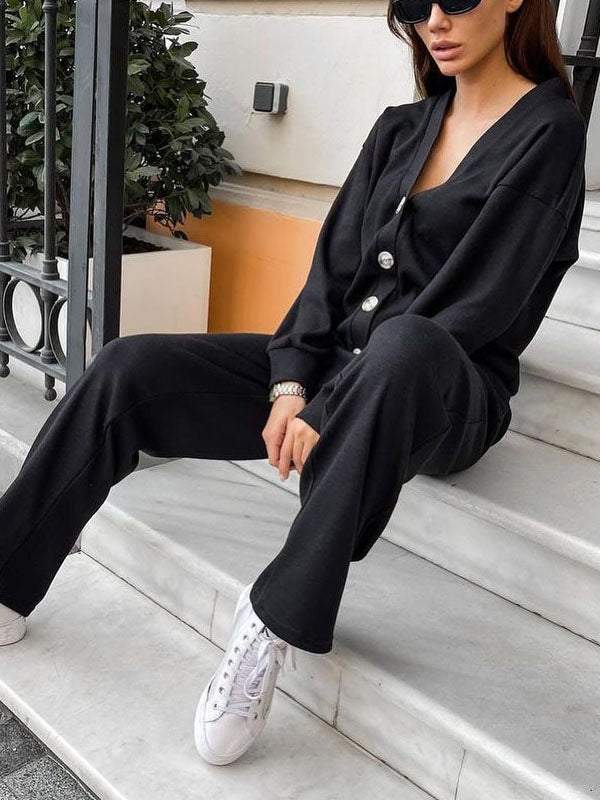 Gemütliches lässiges V - Ausschnitt Pullover - und Hose - Set - Livezo