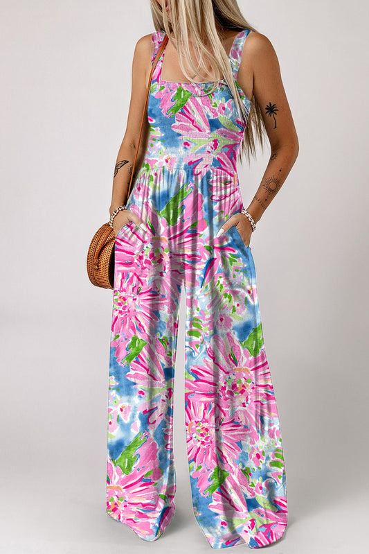 Jumpsuit mit eckigem Ausschnitt, Blumenstickerei und Taschen - Livezo