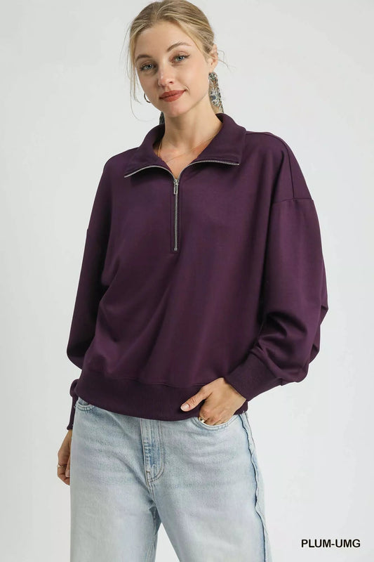 Lässiger kuscheliger Pullover mit halbem Reißverschluss - Livezo