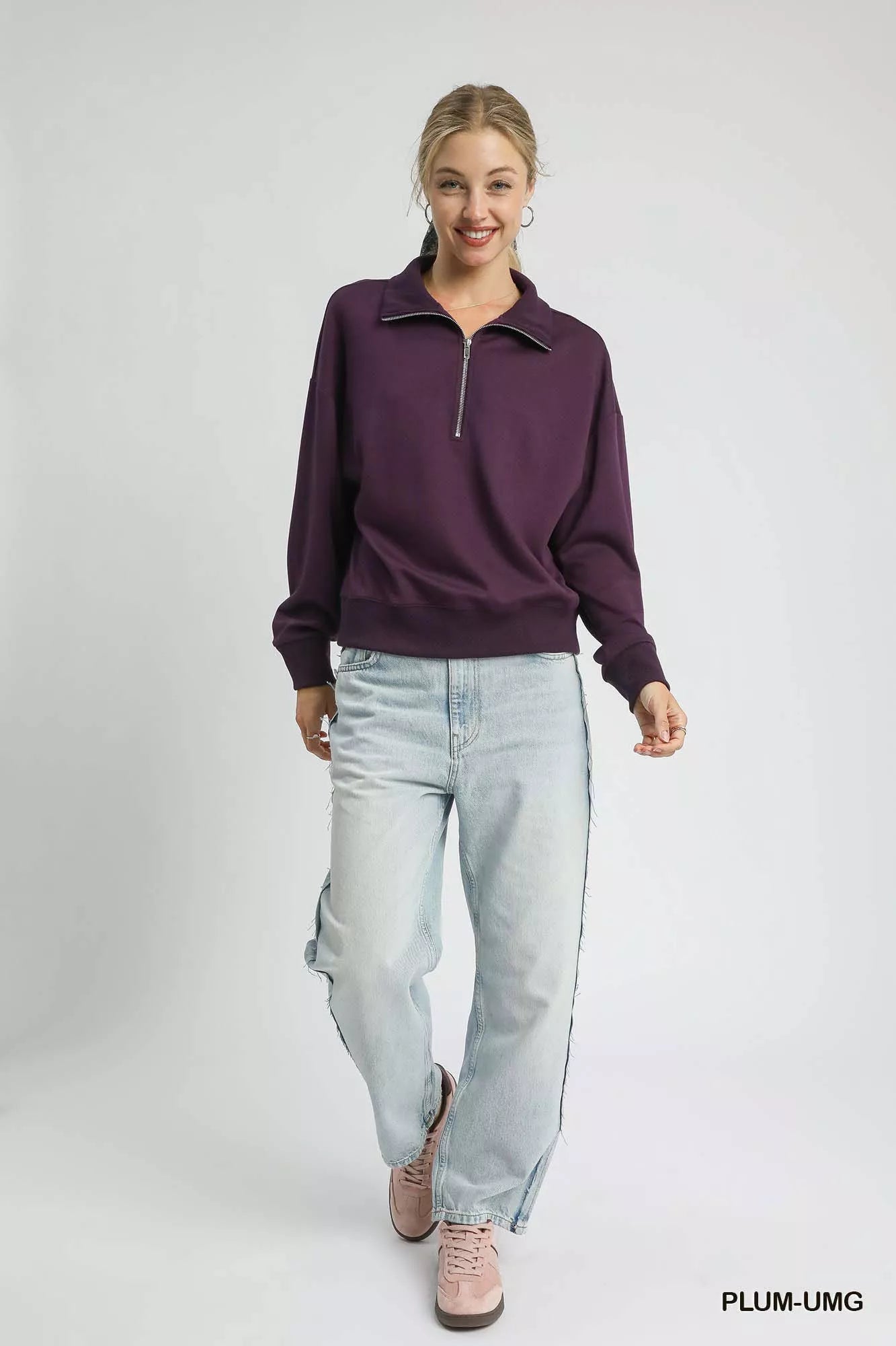 Lässiger kuscheliger Pullover mit halbem Reißverschluss - Livezo