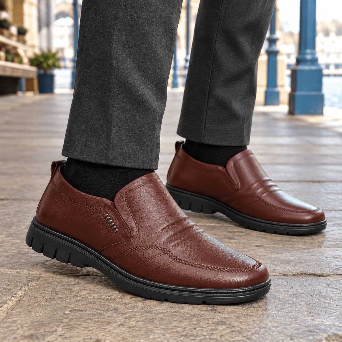 Leather Slip-On Loafers With Apron Toe - Harren Cole
