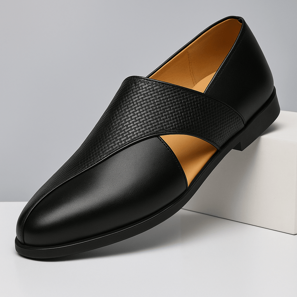 Leather Woven Detail Loafers Brown and Black - Harren Cole