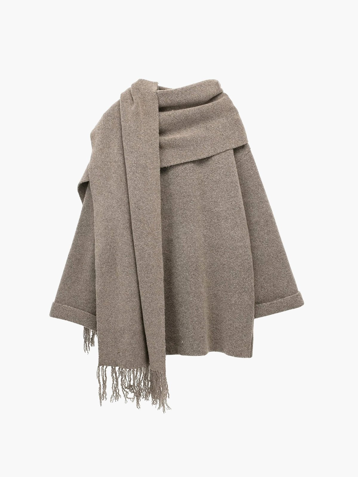 Moderner Mantel mit durchgehender Knopfleiste und passendem Quasten - Schal - Set - Livezo