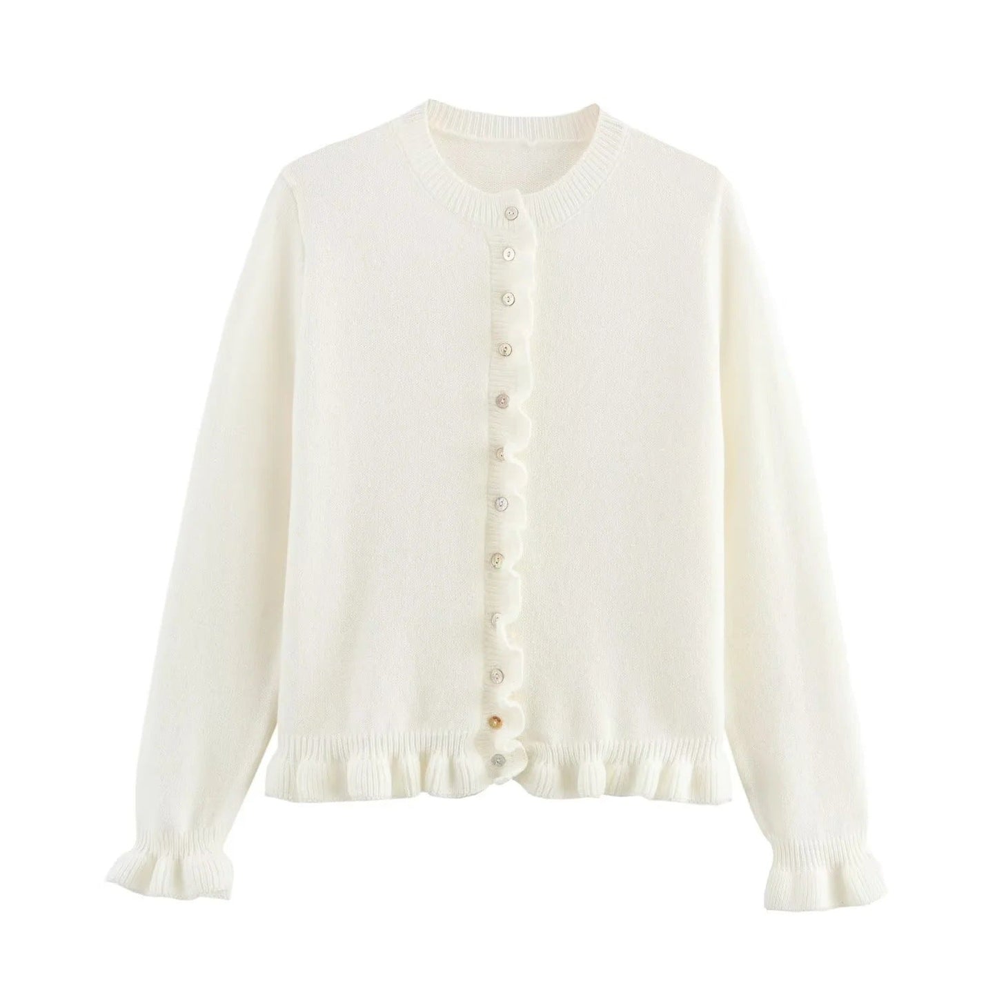 Rüschenbesetzter Damen - Cardigan mit Knöpfen, schickes Lagen - Oberteil - Livezo