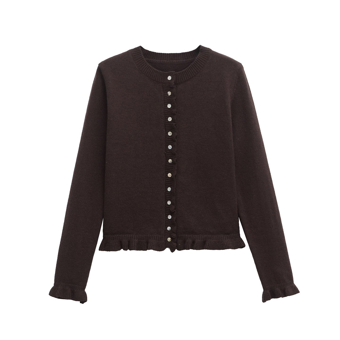 Rüschenbesetzter Damen - Cardigan mit Knöpfen, schickes Lagen - Oberteil - Livezo