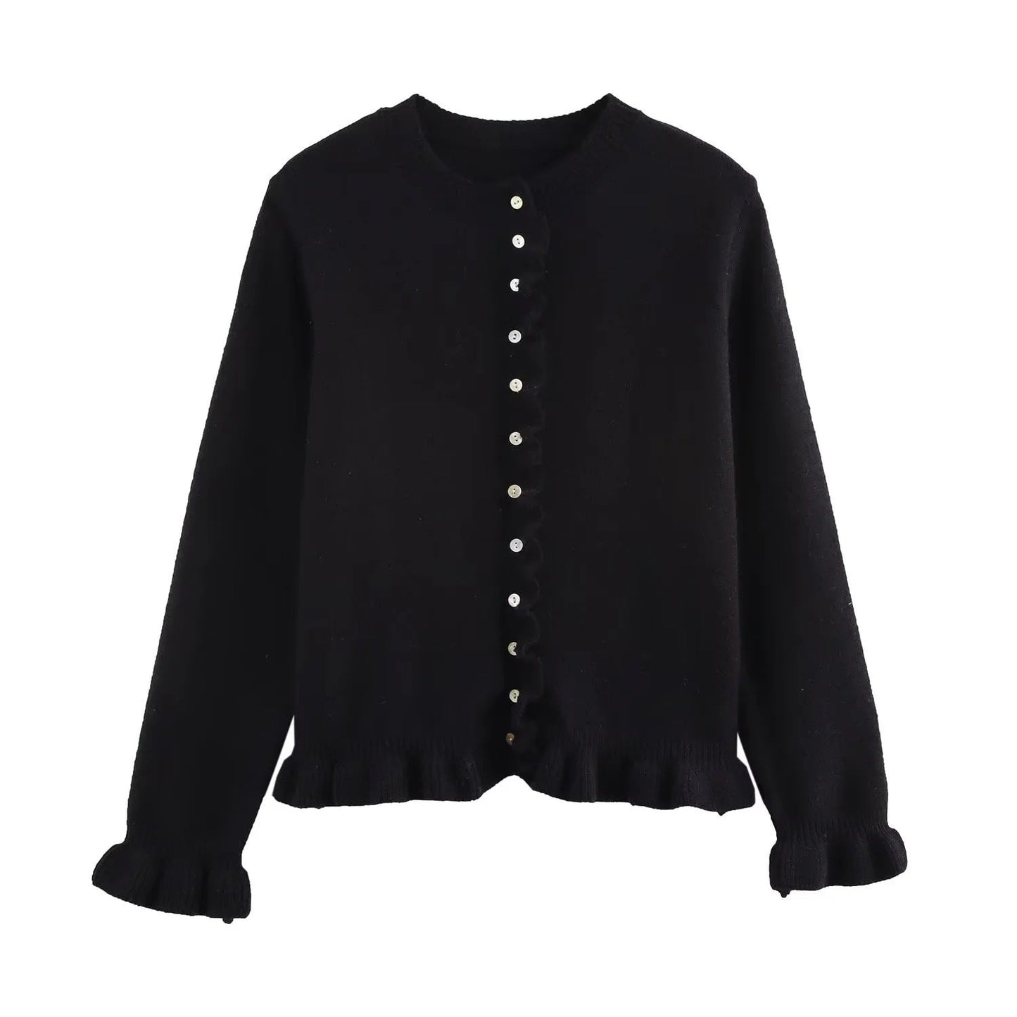 Rüschenbesetzter Damen - Cardigan mit Knöpfen, schickes Lagen - Oberteil - Livezo