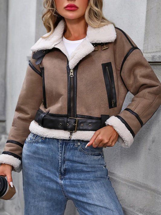 Samt Kurzjacke mit Reißverschlussdetail - Livezo
