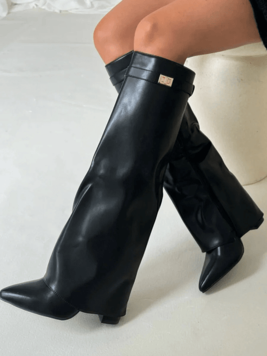 Schicke Kniehohe Stiefel mit Umschlag für Damen - Livezo
