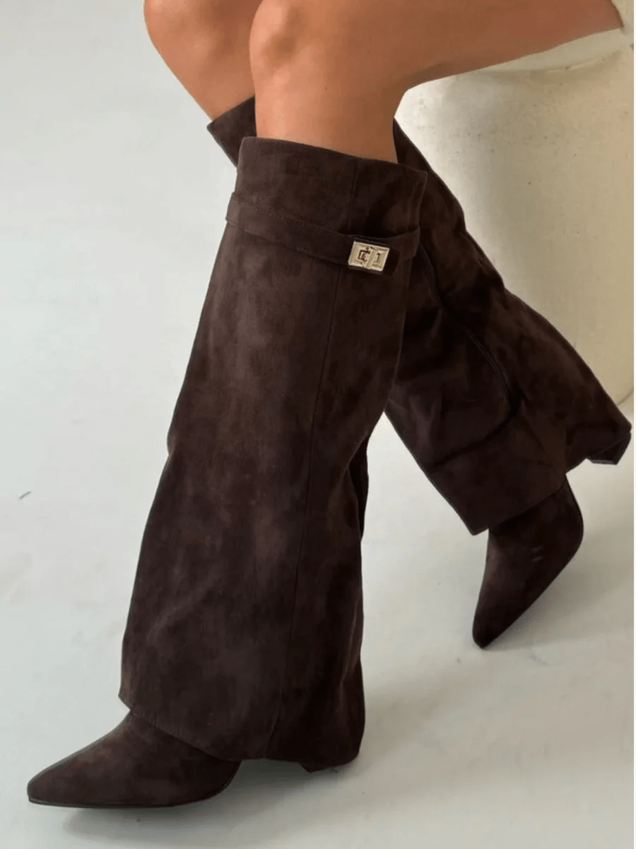 Schicke Kniehohe Stiefel mit Umschlag für Damen - Livezo