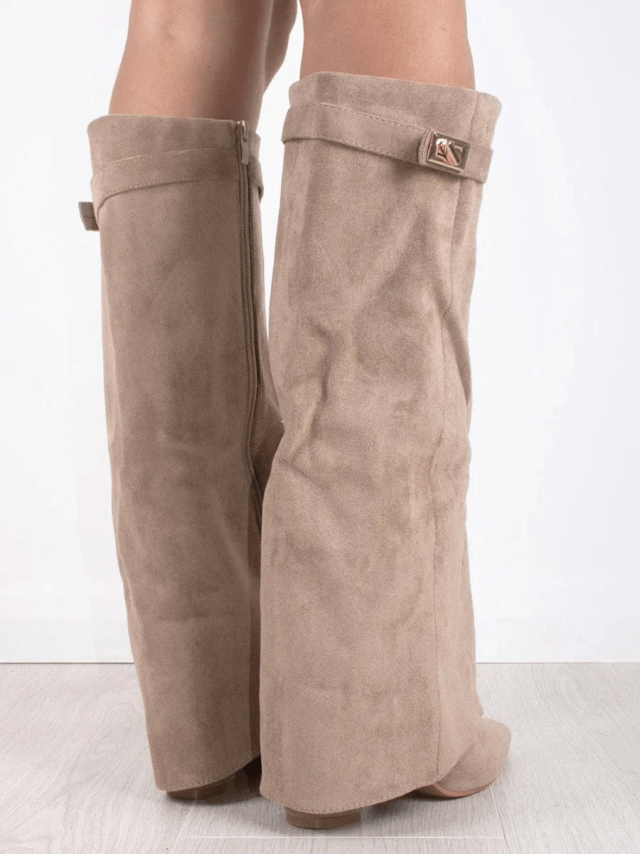 Schicke Kniehohe Stiefel mit Umschlag für Damen - Livezo