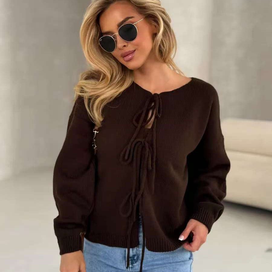 Schicker Kurzer Cardigan - Pullover mit Schnürung - Livezo