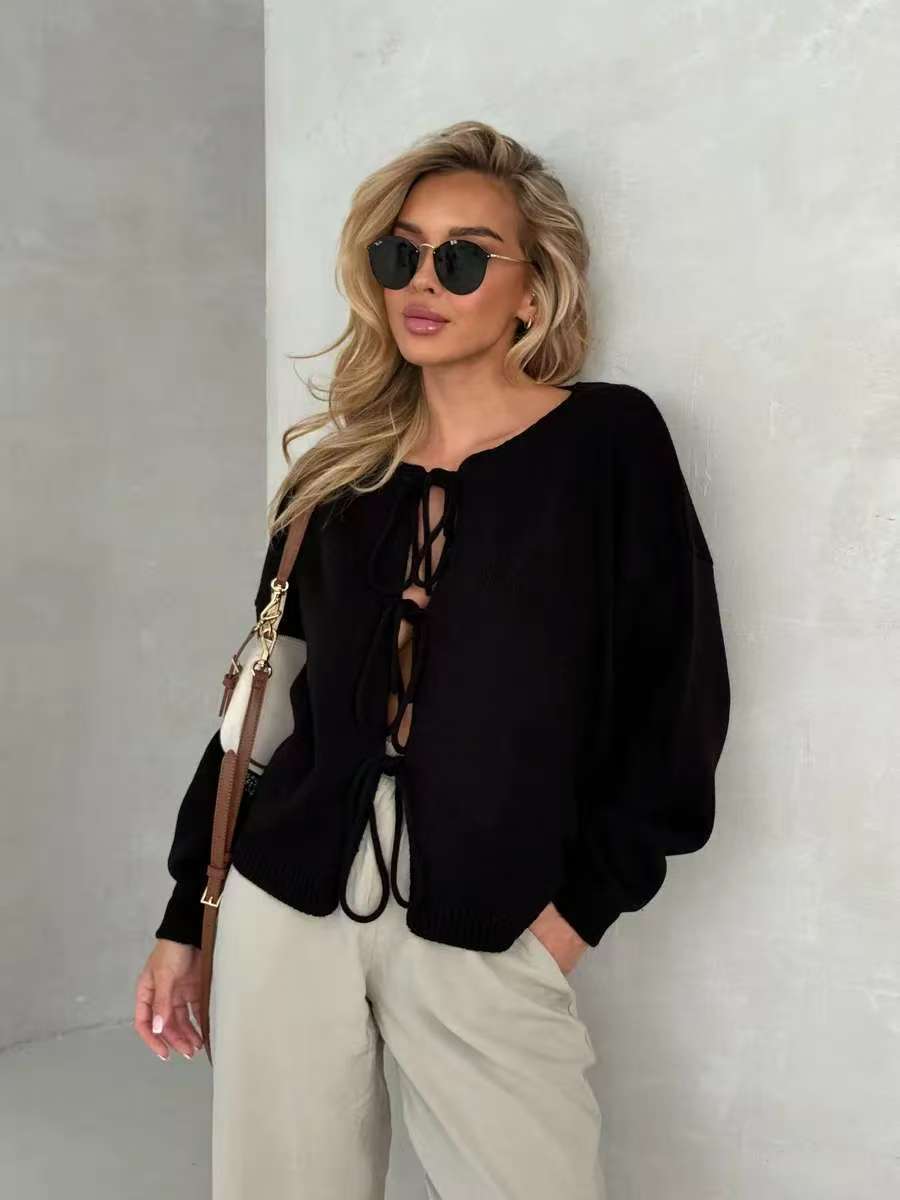 Schicker Kurzer Cardigan - Pullover mit Schnürung - Livezo