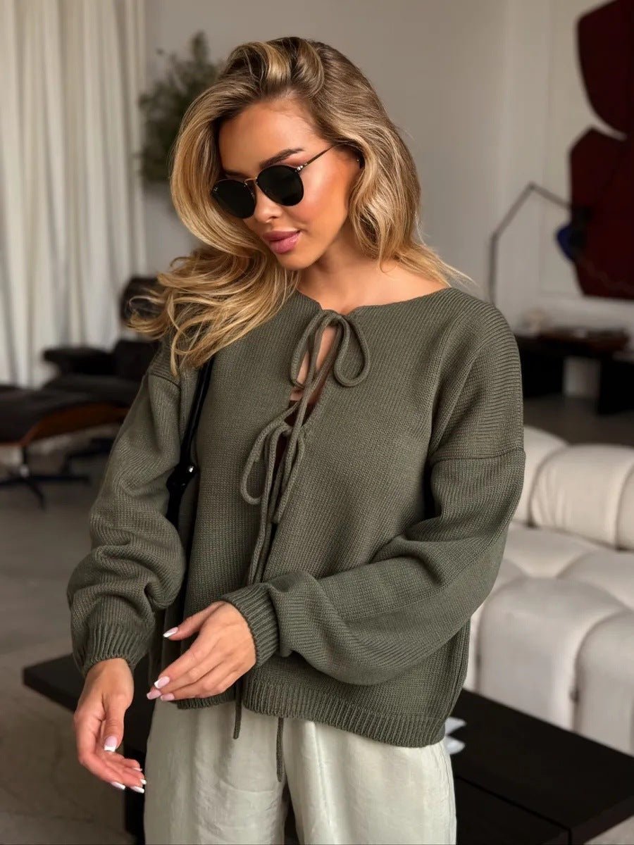 Schicker Kurzer Cardigan - Pullover mit Schnürung - Livezo