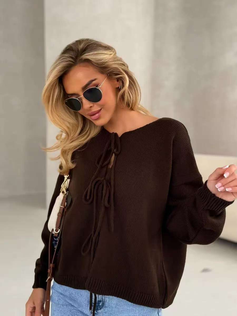 Schicker Kurzer Cardigan - Pullover mit Schnürung - Livezo