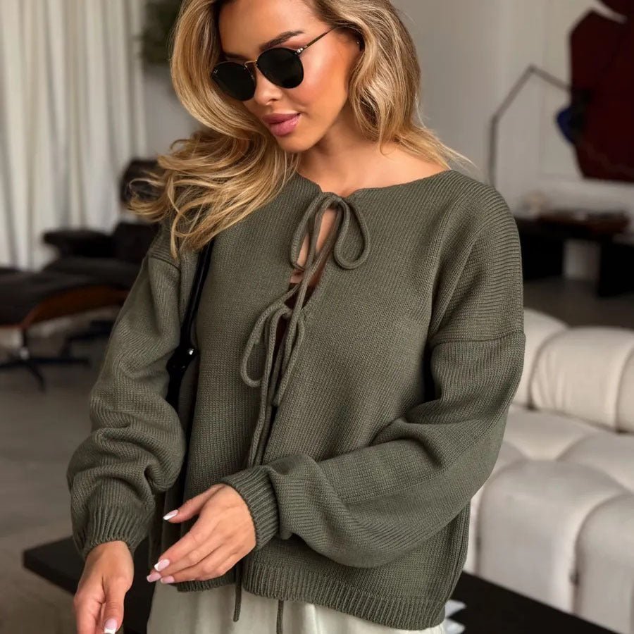 Schicker Kurzer Cardigan - Pullover mit Schnürung - Livezo