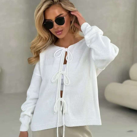 Schicker Kurzer Cardigan - Pullover mit Schnürung - Livezo