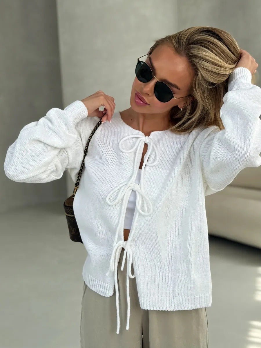 Schicker Kurzer Cardigan - Pullover mit Schnürung - Livezo