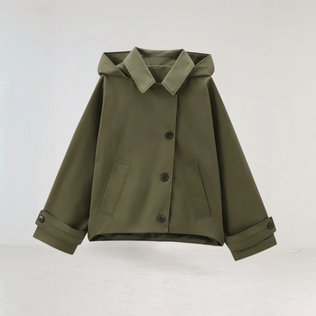 Schicker kurzer Trenchcoat mit Kapuze für Damen - Livezo