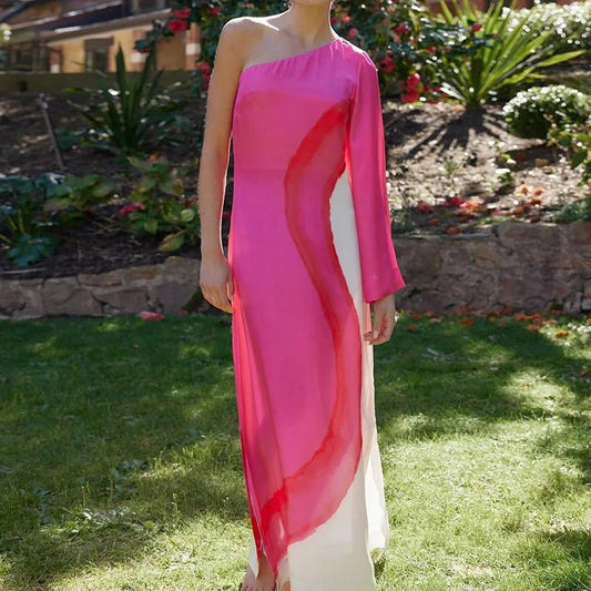 Schulterfreies Patchwork - Maxikleid mit Laternenärmeln - Livezo