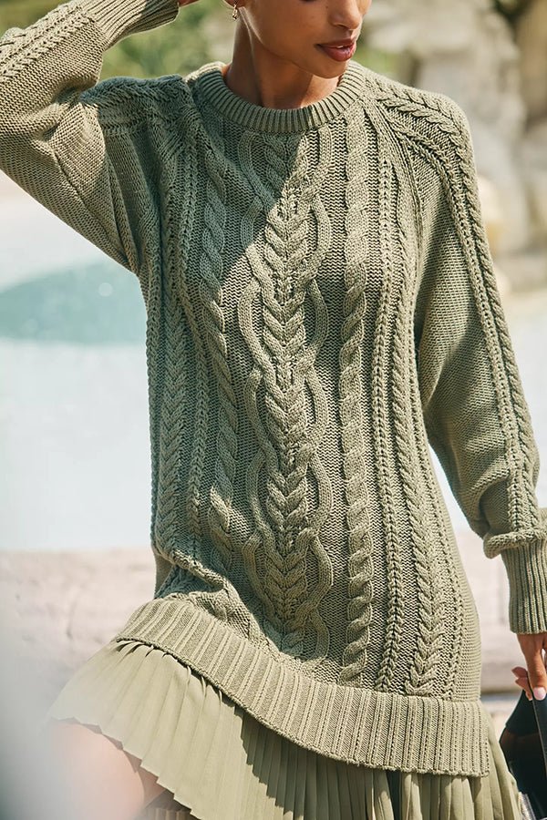 Strickpullover - Kleid mit Plisseefalten am Chiffon - Saum - Livezo