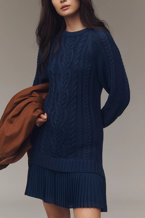 Strickpullover - Kleid mit Plisseefalten am Chiffon - Saum - Livezo