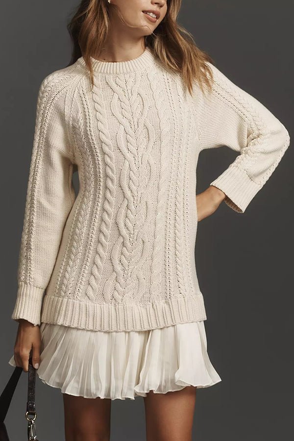 Strickpullover - Kleid mit Plisseefalten am Chiffon - Saum - Livezo