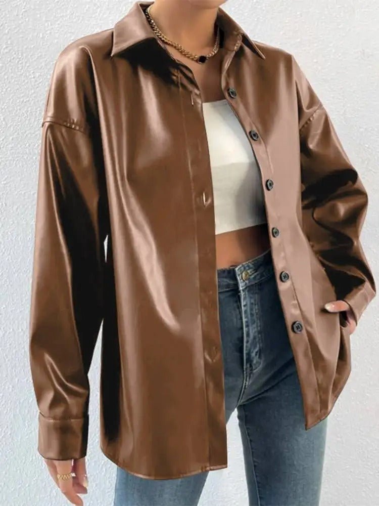 Vintage Leder - Bomberjacke mit Reverskragen und Knopfverschluss - Livezo