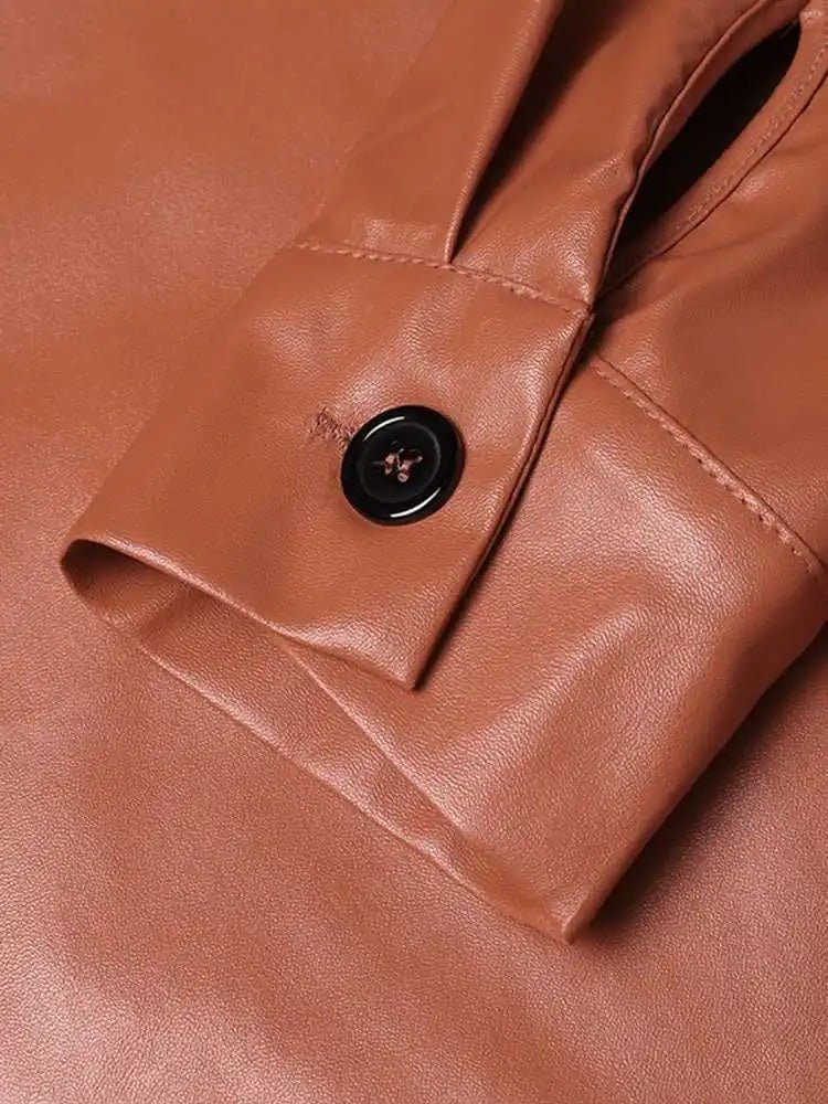 Vintage Leder - Bomberjacke mit Reverskragen und Knopfverschluss - Livezo