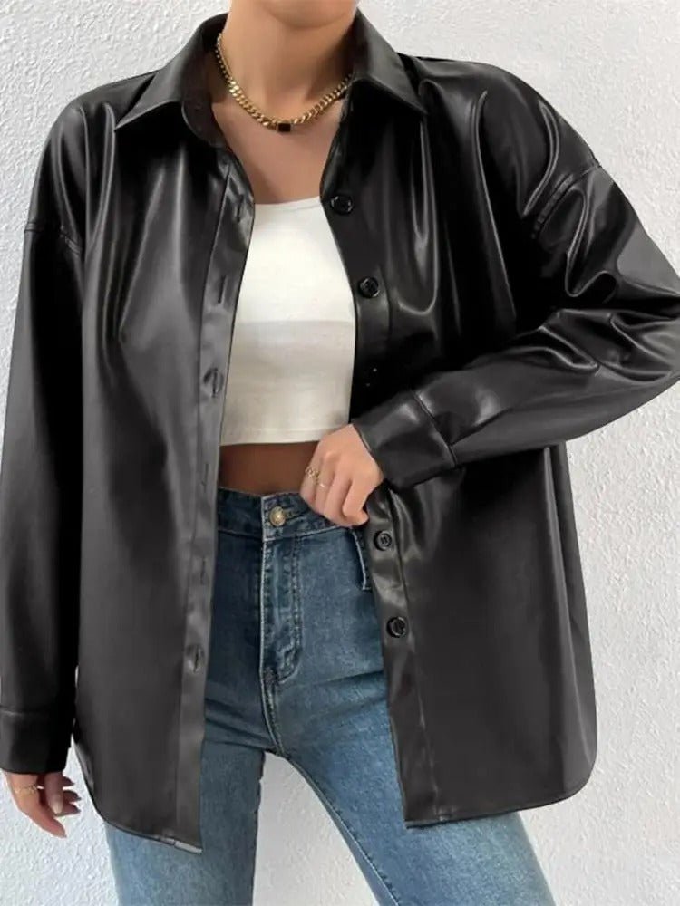Vintage Leder - Bomberjacke mit Reverskragen und Knopfverschluss - Livezo