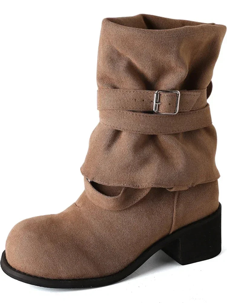 Gefaltete Western-Plateau-Stiefel mit Absatz für Damen