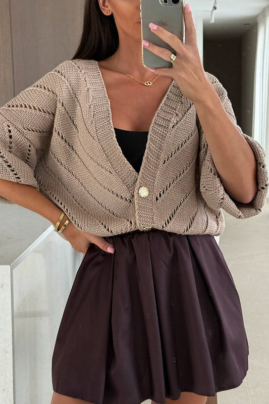 Gemütlicher Hollow Strick V-Ausschnitt Button Cardigan