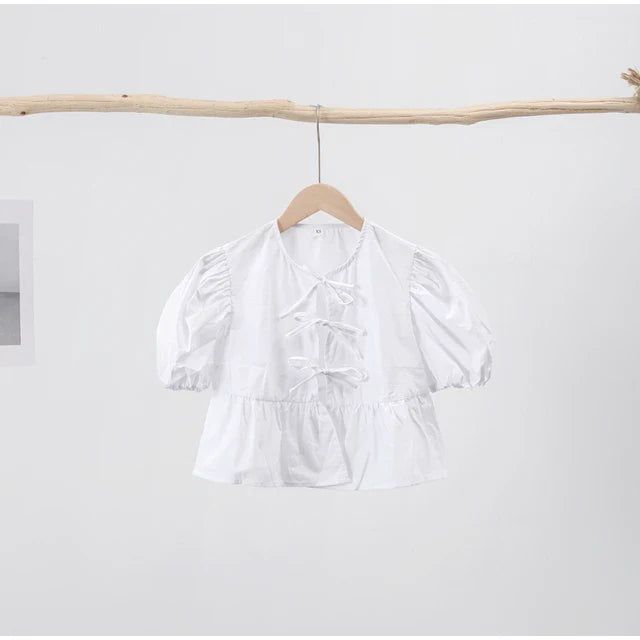 Bluse mit Leopardenmuster, Puffärmel und Schleifenakzent